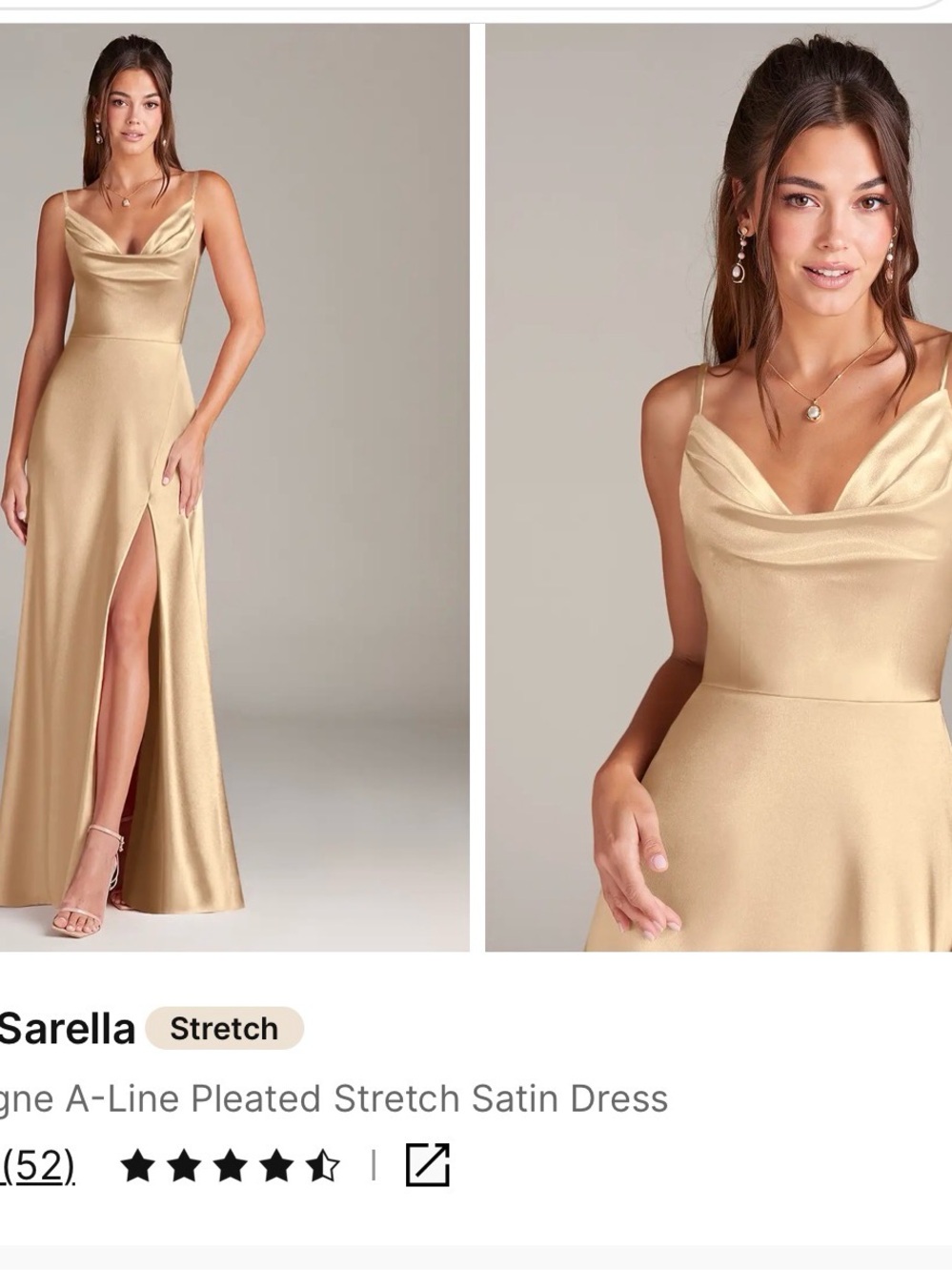 Azazie Sarella Champagne Stretch Satin Dress